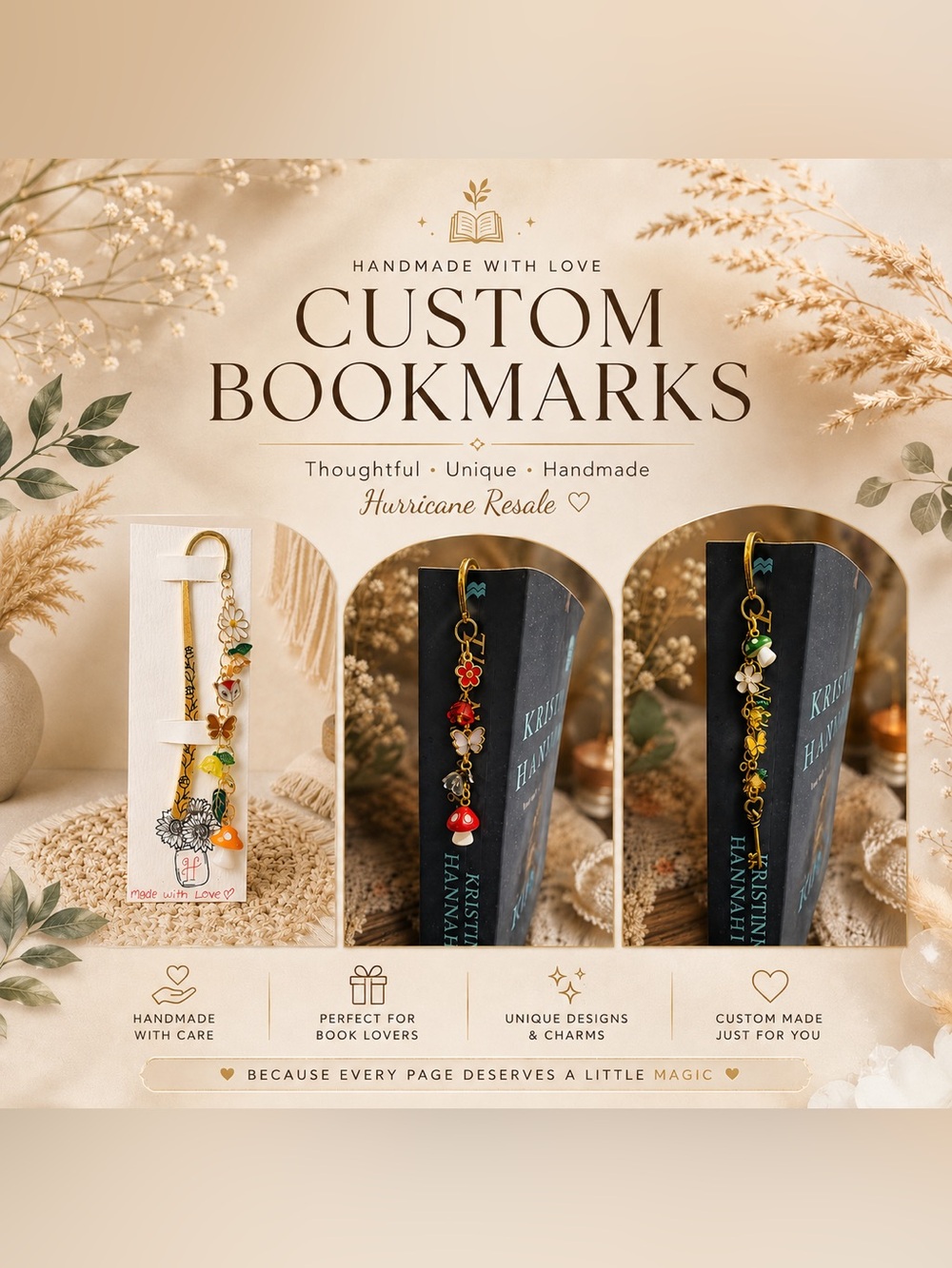 🌻 Handmade Custom Charm Bookmarks by Hurricane Resale 🌻